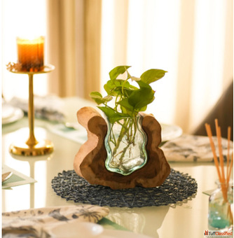 Wooden Glass Valley Curves Vase Handcrafted Nature-Inspired Decor