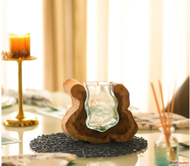 Wooden Glass Valley Curves Vase Handcrafted Nature-Inspired Decor