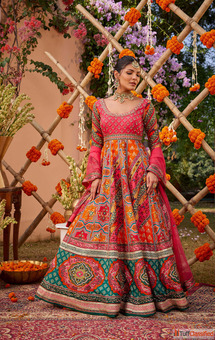Vibrant Festive Hues Multicolour Anarkali Set at Kalista