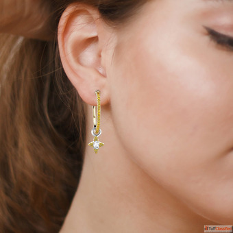 Natural Yellow Diamond and Rose Cut Sien Charms on Yellow Bali Hoops VIVAAN