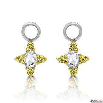 Natural Yellow Diamond and Rose Cut Sien Charms on Yellow Bali Hoops VIVAAN