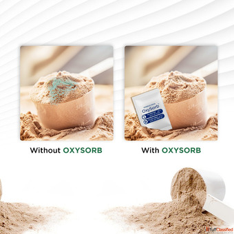 Oxygen absorbing packets for protein powder