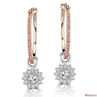 Rose Cut Diamond Sun Charms On Pink Diamond Bali Hoops VIVAAN