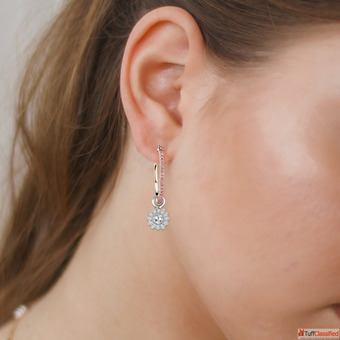 Rose Cut Diamond Sun Charms On Pink Diamond Bali Hoops VIVAAN