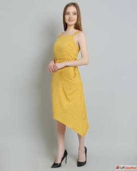 Yellow Polka Dot Asymmetric Hem Dress