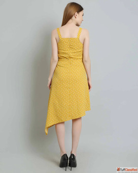 Yellow Polka Dot Asymmetric Hem Dress