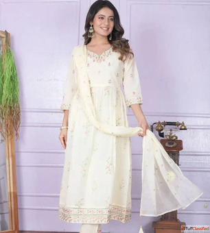 Premium White Kurta Set for Women Ethnic Wear by KurtiBloom