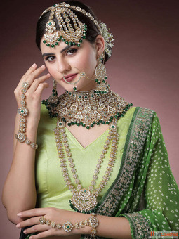 Buy Gold Plated Green Stone Handcrafted Kundan Bridal Jewellery Set By Karatcart