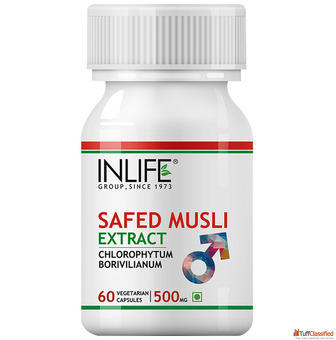 Inlife Safed Musli Capsule 500mg - Safed Musli - Lifestyle Wellness Capsule Exporter - Pilcare