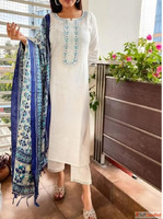 Slub Kurta Pant Set with Khadi Dupatta Latest Kurti Designs