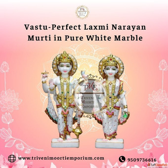 Vastu-Perfect Laxmi Narayan Murti in Pure White Marble