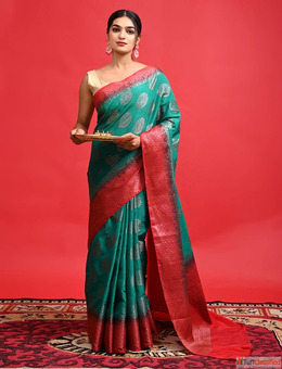 Buy Green Red Beautiful Wedding Wear Banarasi Saree From BanarasiSilks