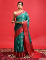 Buy Green Red Beautiful Wedding Wear Banarasi Saree From Ban...