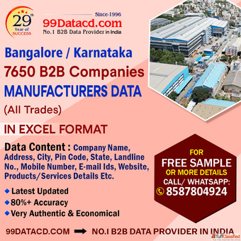 Buy List of Manufacturing Companies in Bangalore - 99Datacd