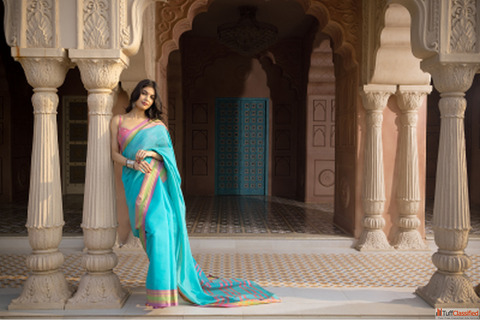 Blue Colour Saree with Tone-on-Tone Embroidery
