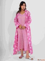 Buy Pink Pure Cotton V - Neck Midi Dress and Shrug from Feat...