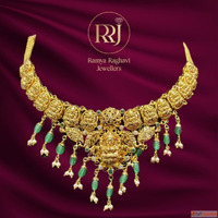 Gold Goddess Necklace with Long Hangings - 22K Temple Jewell...