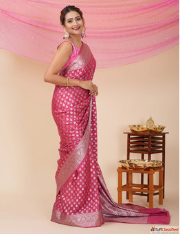 Buy Diwali Party Wear Pink Banarasi Saree From BanarasiSilks
