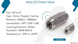 Carpenter 20 Hydraulic Check Valve manufacturer in India
