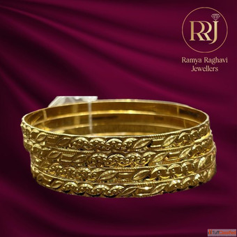 Antique Gold Bangles with Temple-Inspired Motifs - Ramya Raghavi Jewellers