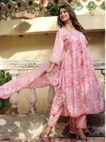 Casual Pink Pakistani Suit With Pant Kurti Duppata Set
