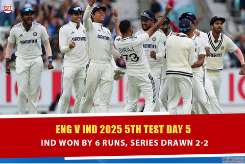 India Clinches Thrilling 6-Run Win in 5th Test