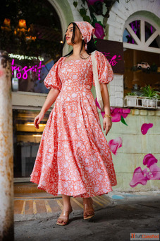 Buy Peach Floral Corset Cotton Dress With Detachable Sleeves For Women Online At Odhanon