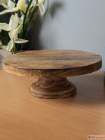 Homesake Brown Solid Round Wooden Cake and Dessert Pedestal ...