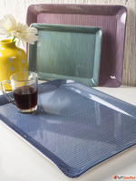 GOODHOMES Set of 3 Blue Green Striped Rectangular Melamine S...