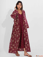 Buy Wine Mocha Pure Cotton V Neck Midi With Shrug Online For...