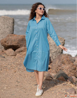 Buy Cotton Calm Blue Shirt Dress For Women Online By Babli