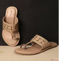 Embroidered Toe-Ring Flat Sandals