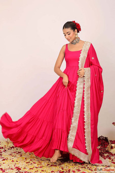 Buy Pink Anarkali Kurta Set Paired With Dupatta Gota Work Online By Kaori By Shreya