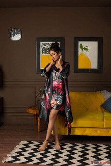 Buy Black Festive Print Short Satin Nightgown Set Online For Women By Private Lives