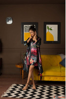 Buy Black Festive Print Short Satin Nightgown Set Online For...