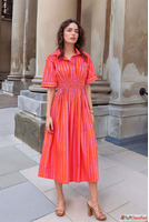 Buy Orange and Pink Striped Shirt Dress with Smocked Waist O...