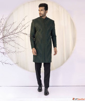 Dark Green Embroidered Sherwani with Slim Pants for Men