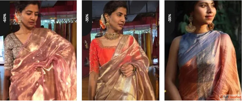 Buy Tissue Silk Saree in Silver - Mirra Clothing
