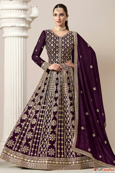Purple Colour Faux Georgette Semi Stitched Anarkali Suit for Women