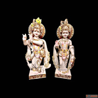 Hand Carved Radha Krishna Marble Statue in Blessing Pose