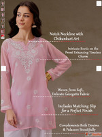 Lucknowi Pink Chikankari Embroidery Kurti For Women