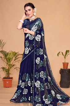 Navy Blue Colour Georgette Saree for Elegant Look