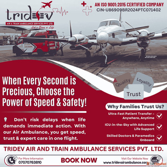 Charter Aircraft Is Available In Tridev Air Ambulance Services in Patna