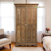 Solid Wood Bone Inlay Almirah Armoire - Elegant Handcrafted ...