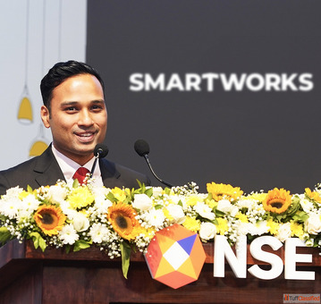 Harsh Binani Speaking at NSE Listing Ceremony Smartworks Co-founder