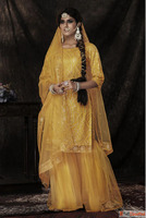 Mustard Colour Soft Net Sequins Work Sharara