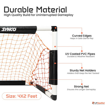 SYNCO Goal Post for Kids Portable Easy Setup Soccer Goal Net 4x2 Fee