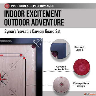 Synco 36 inches 4mm Chakri Back Full Size Carrom Board with Free Coins