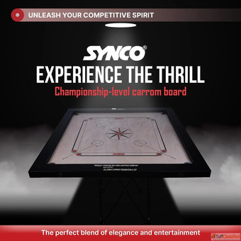 Synco 36 inches 4mm Chakri Back Full Size Carrom Board with Free Coins