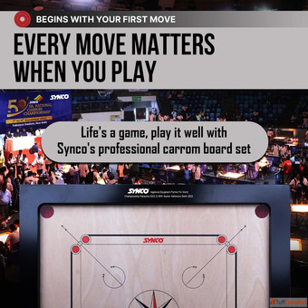 Synco 36 inches 4mm Chakri Back Full Size Carrom Board with Free Coins